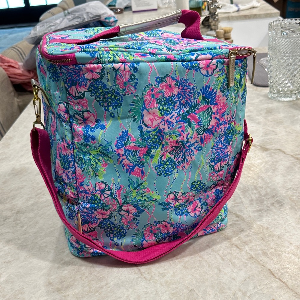 Lilly Pulitzer Insulated Wine Carrier Cooler Bag Canvas Neon Beach You To It - Picture 6 of 11
